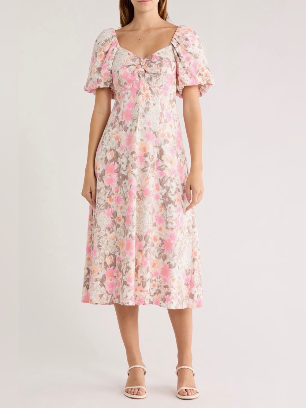 Avec Les Filles $169 Pink Garden Party Floral Twist Bodice Midi Dress Size 12